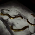 dessin-femme-nue-feuille-or-relief-serpent