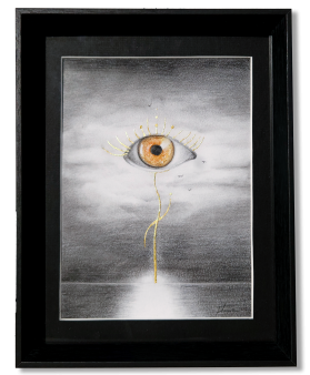 tableau-or-carats-graphite-surrealisme-oeil